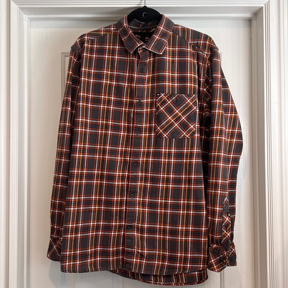 Quicksilver Flannel Orange and Grey Long Sleeve Buttoned Casual Shirt - Large - Picture 1 of 11